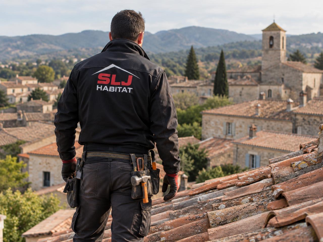Couvreur SLJ Habitat en intervention sur une toiture en tuiles en Tarn-et-Garonne